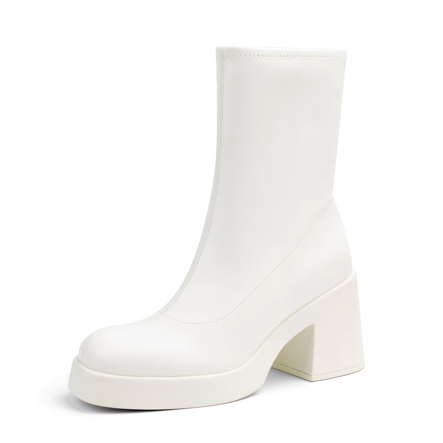 Women's Square Toe Stretch Mid Boots Calf Slouchy Platform Booties Suede Zip Chunky Block Heeled Sock Ankle Boot Shoes