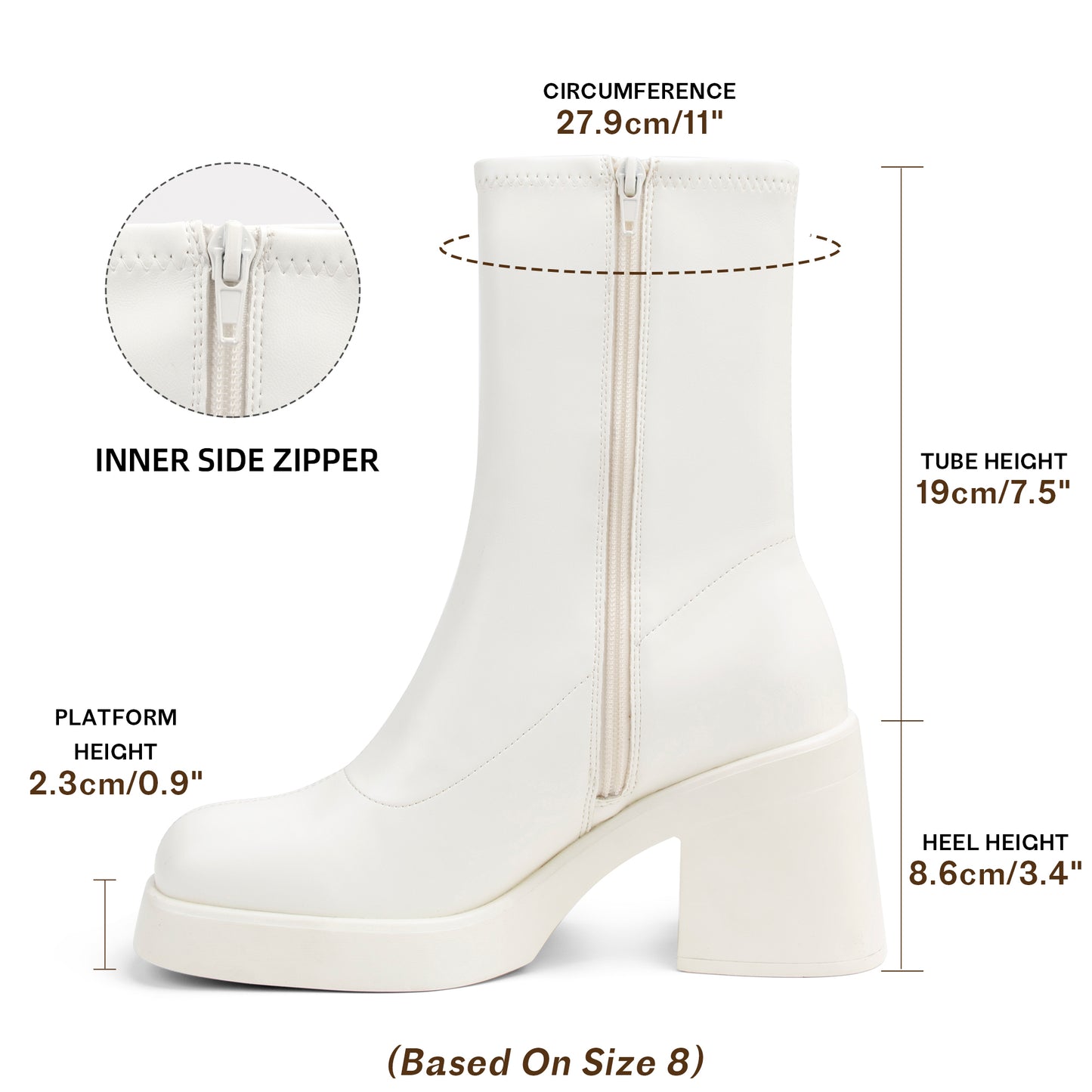Women's Square Toe Stretch Mid Boots Calf Slouchy Platform Booties Suede Zip Chunky Block Heeled Sock Ankle Boot Shoes