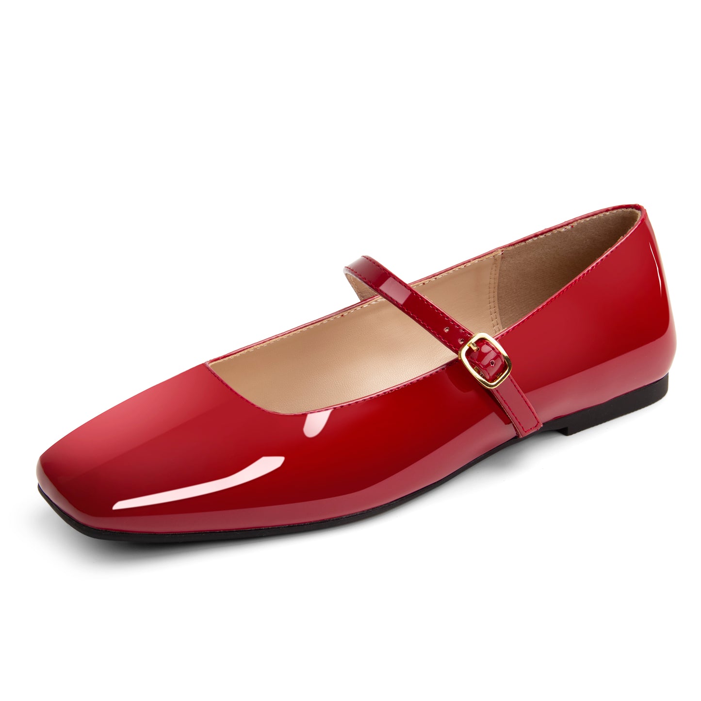 Women's Mary Jane Ballet Flats Square Toe Ankle Strap Shoes for Women Adjustable Buckle Soft Dressy Party Wedding