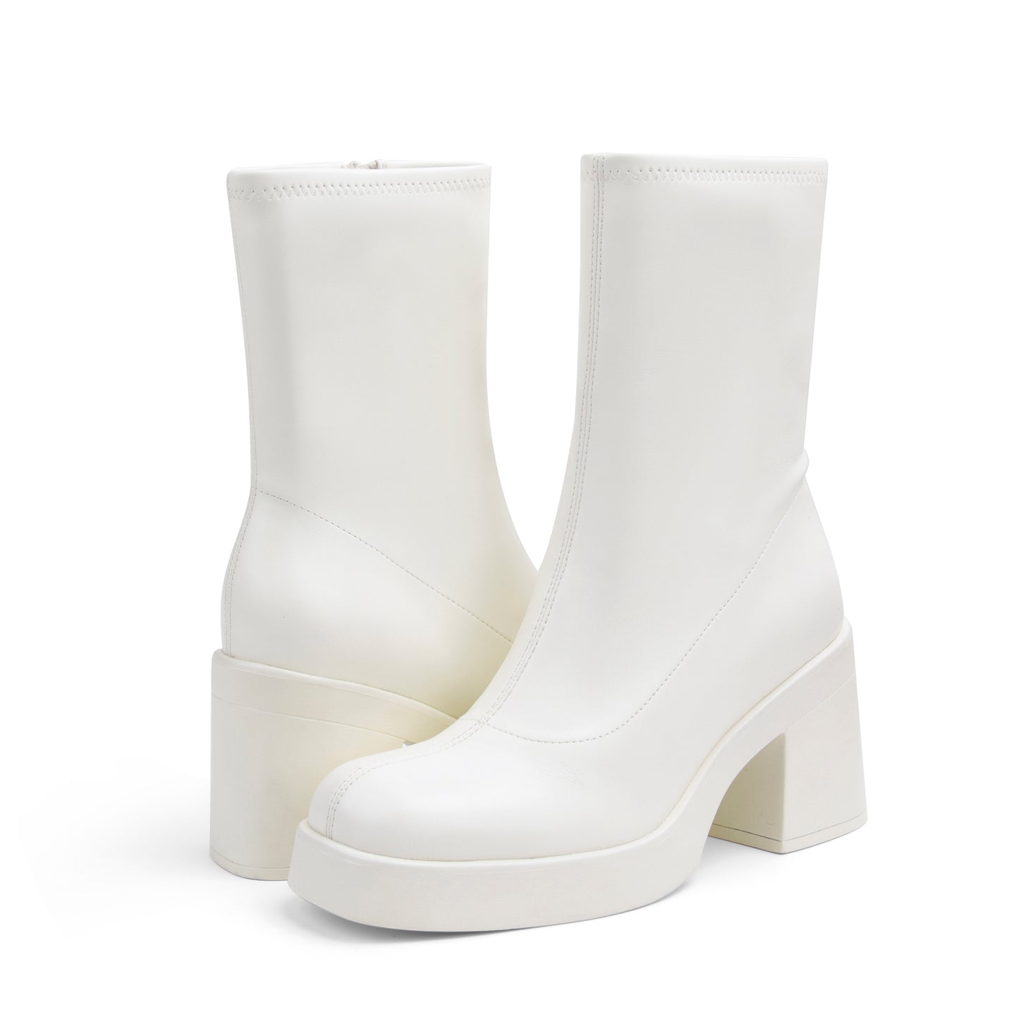 Women's Square Toe Stretch Mid Boots Calf Slouchy Platform Booties Suede Zip Chunky Block Heeled Sock Ankle Boot Shoes
