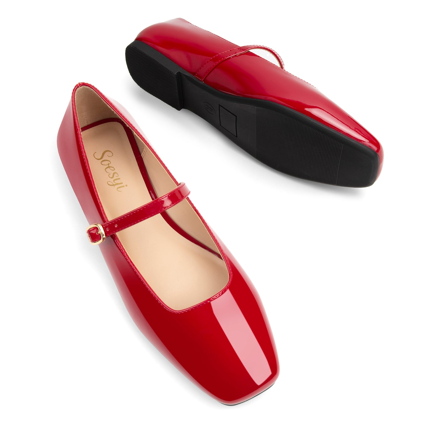 Women's Mary Jane Ballet Flats Square Toe Ankle Strap Shoes for Women Adjustable Buckle Soft Dressy Party Wedding