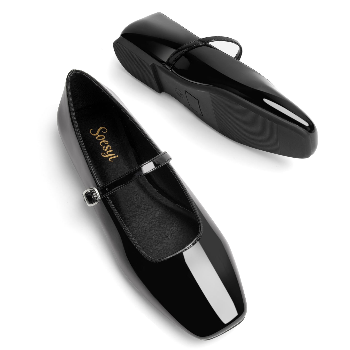 Women's Mary Jane Ballet Flats Square Toe Ankle Strap Shoes for Women Adjustable Buckle Soft Dressy Party Wedding