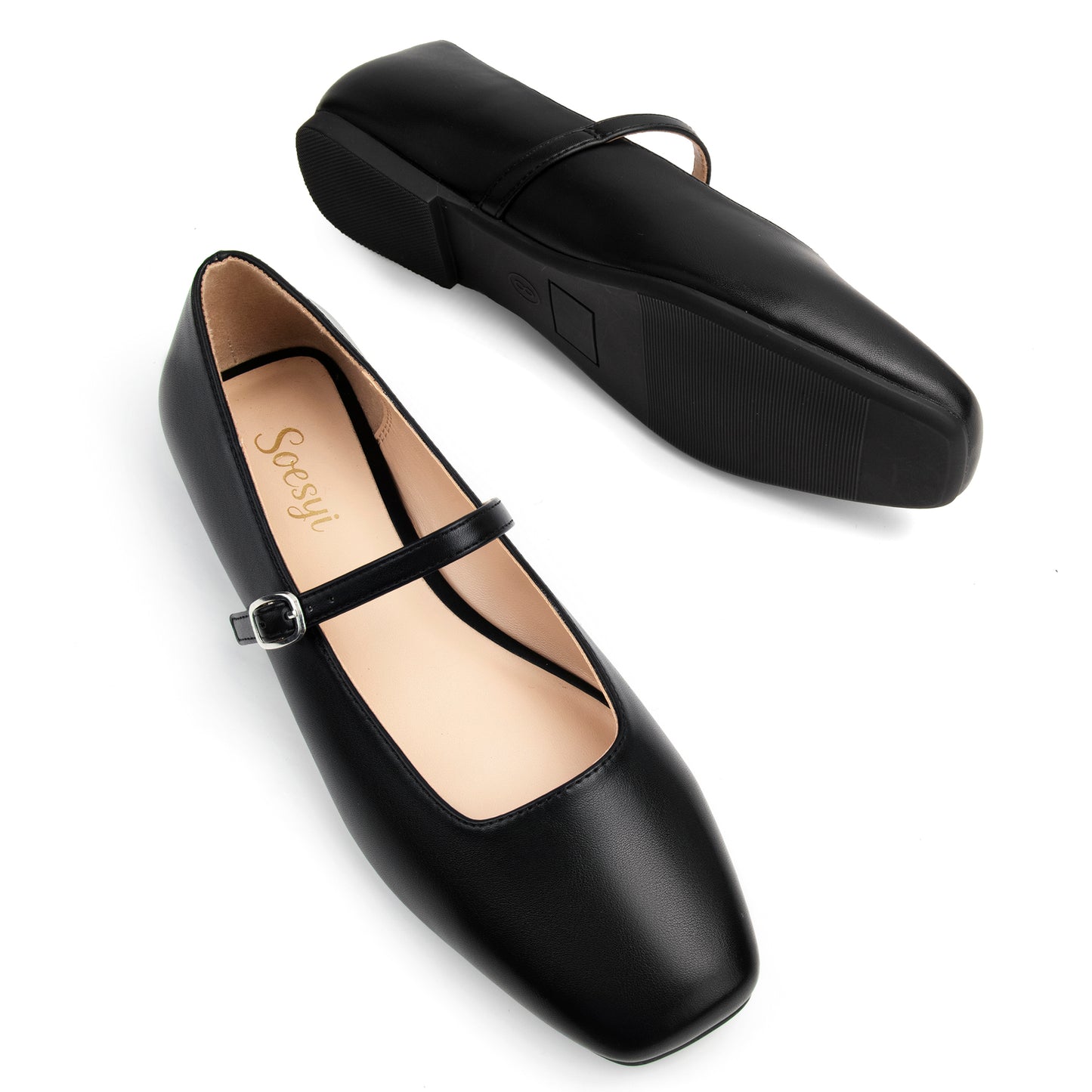 Women's Mary Jane Ballet Flats Square Toe Ankle Strap Shoes for Women Adjustable Buckle Soft Dressy Party Wedding