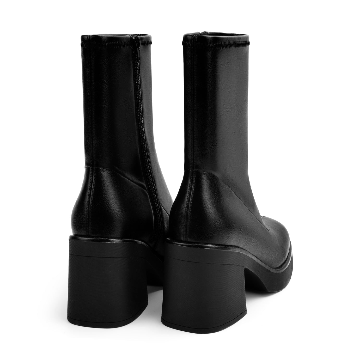 Women's Square Toe Stretch Mid Boots Calf Slouchy Platform Booties Suede Zip Chunky Block Heeled Sock Ankle Boot Shoes