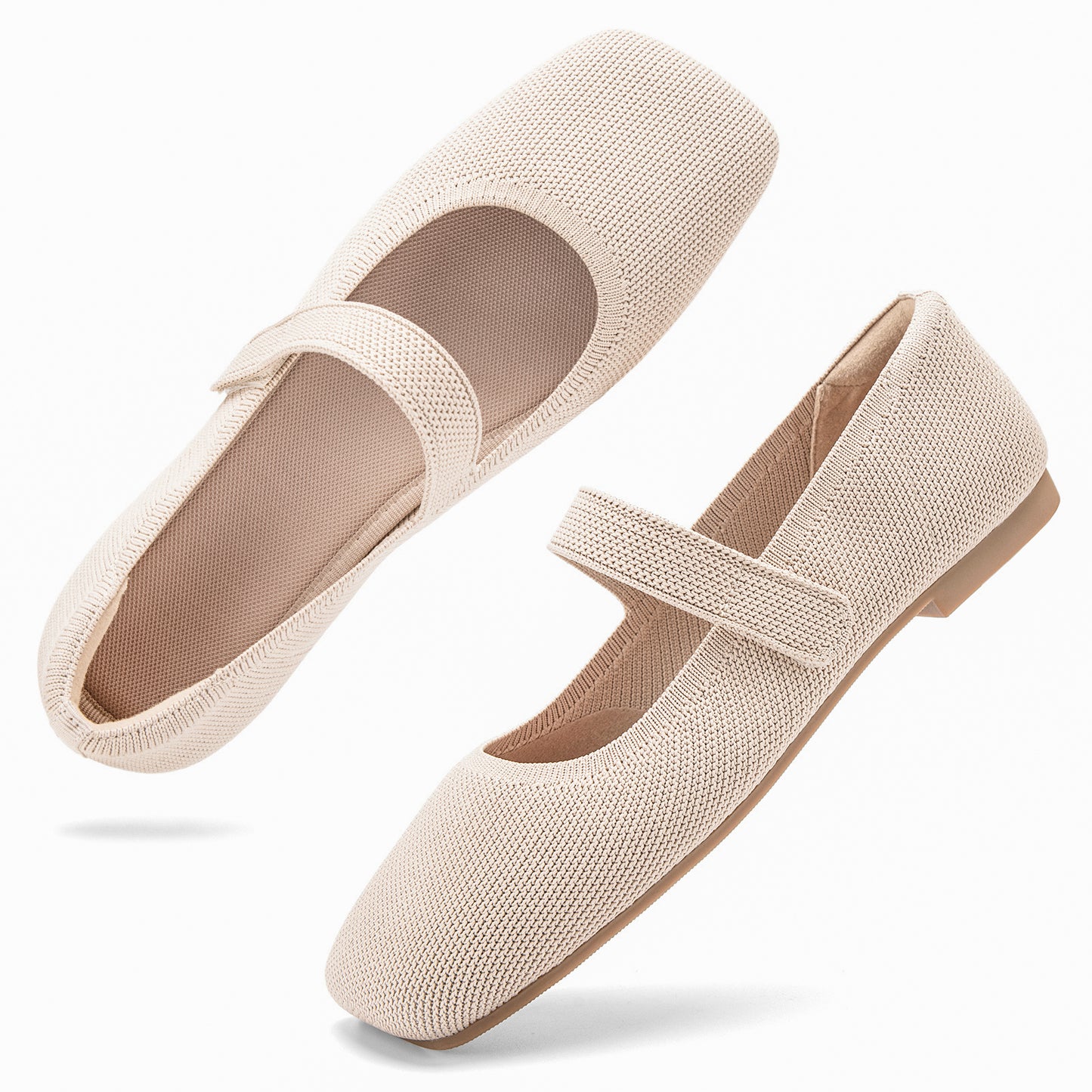 Soseyi Wide Toe Box Flats Women Comfort Slip On Ballet Shoes Mary Jane Dressy Knit Flats with Adjustable Straps Washable Casual Office