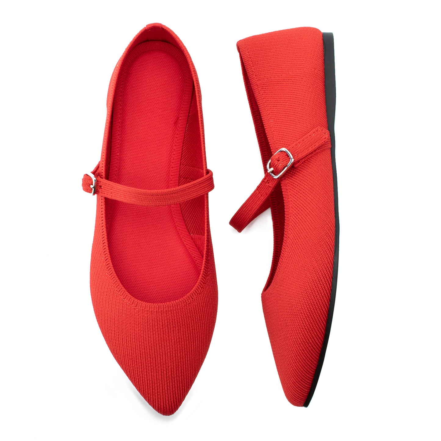 Soesyi Pointed Toe Flats Knit Ballet Flat Shoes for Women Comfortable with Adjustable Strap,Washable Dressy Casual Flats for Work Office