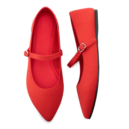 Soesyi Pointed Toe Flats Knit Ballet Flat Shoes for Women Comfortable with Adjustable Strap,Washable Dressy Casual Flats for Work Office