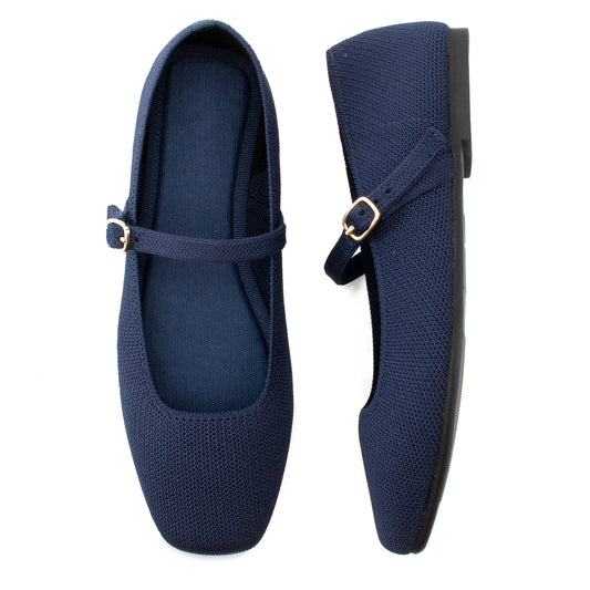 Soesyi Knit Flats for Women Square Toe Flats Casual Ballet Flats with Ankle Strap,Mary Jane Shoes Women Comfortable for Dressy Office