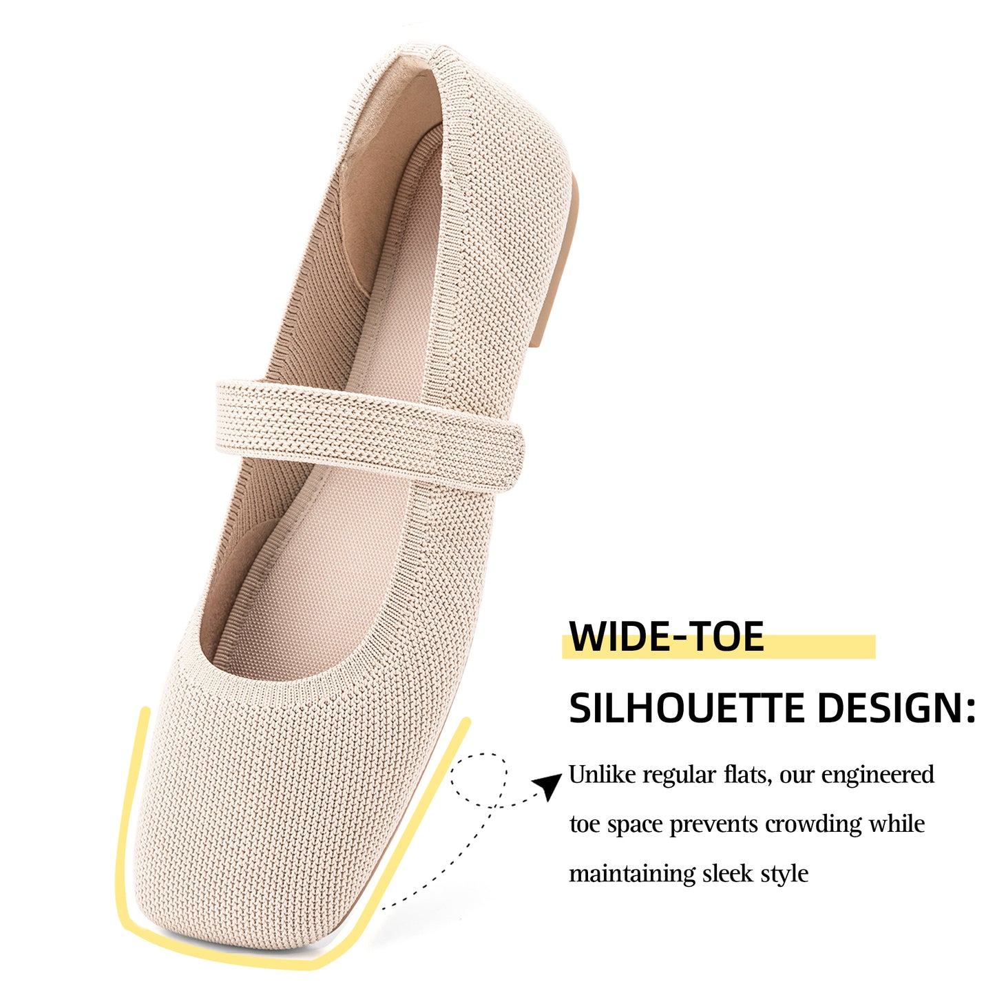 Soseyi Wide Toe Box Flats Women Comfort Slip On Ballet Shoes Mary Jane Dressy Knit Flats with Adjustable Straps Washable Casual Office