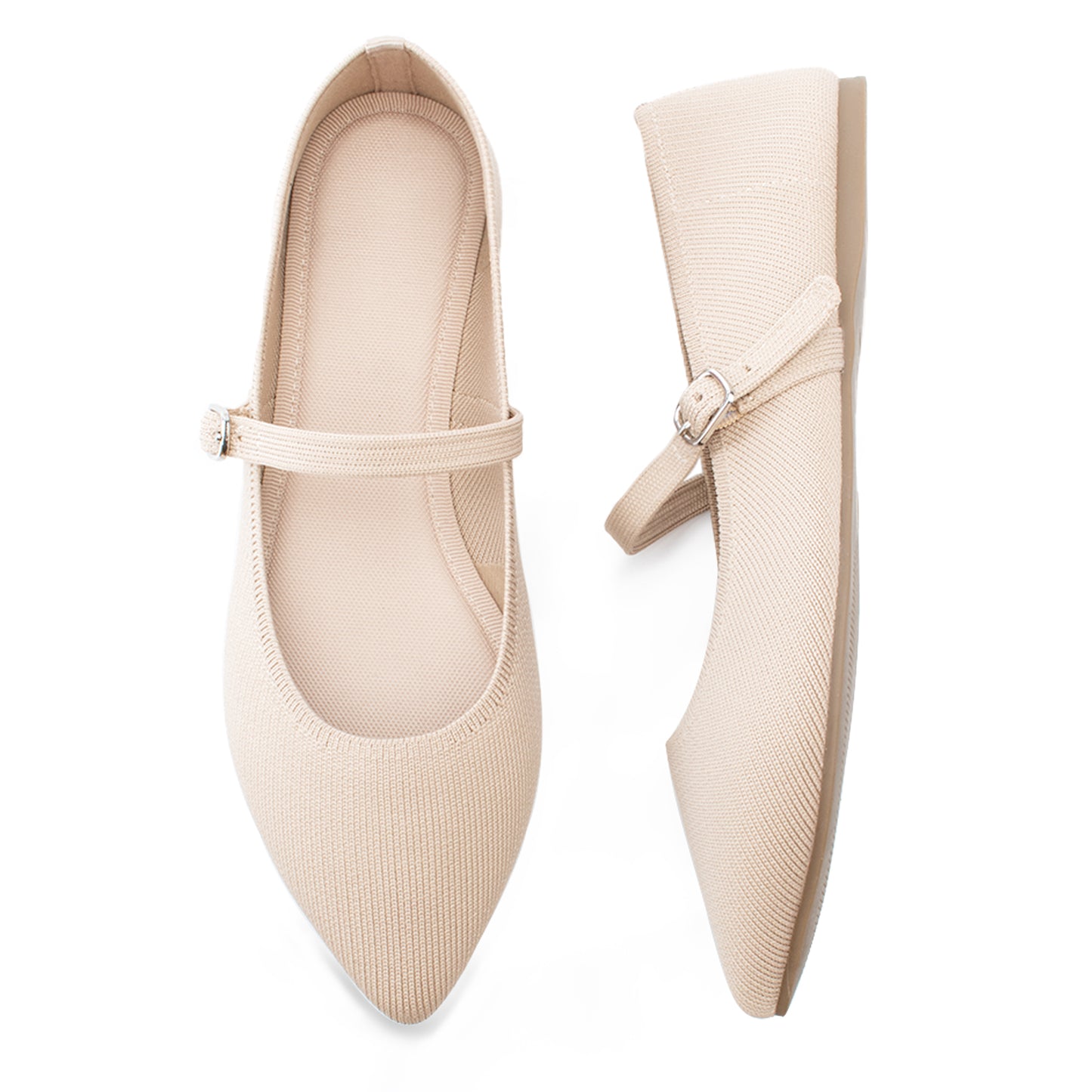 Soesyi Pointed Toe Flats Knit Ballet Flat Shoes for Women Comfortable with Adjustable Strap,Washable Dressy Casual Flats for Work Office