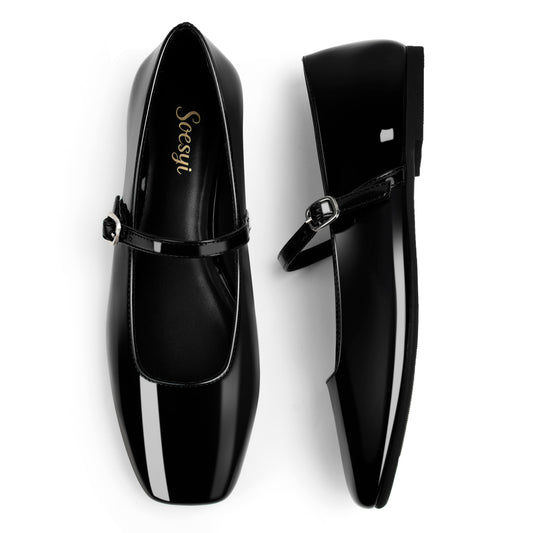 Women's Mary Jane Ballet Flats Square Toe Ankle Strap Shoes for Women Adjustable Buckle Soft Dressy Party Wedding