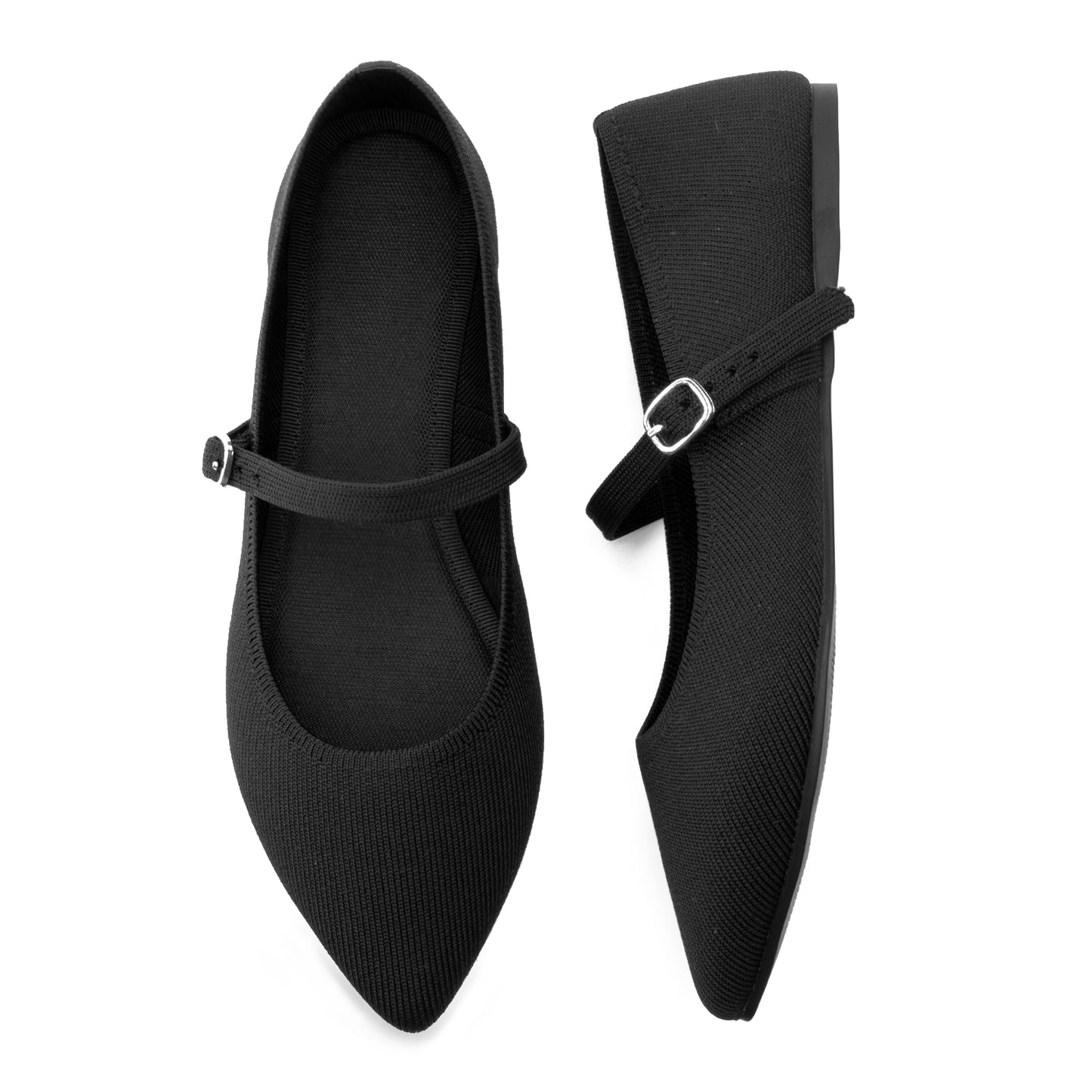 Soesyi Pointed Toe Flats Knit Ballet Flat Shoes for Women Comfortable with Adjustable Strap,Washable Dressy Casual Flats for Work Office