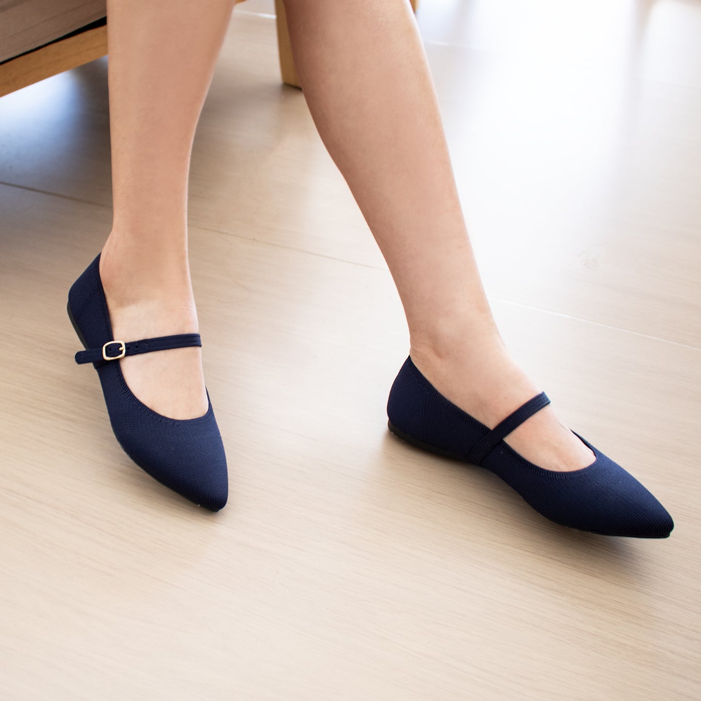 Soesyi Pointed Toe Flats Knit Ballet Flat Shoes for Women Comfortable with Adjustable Strap,Washable Dressy Casual Flats for Work Office