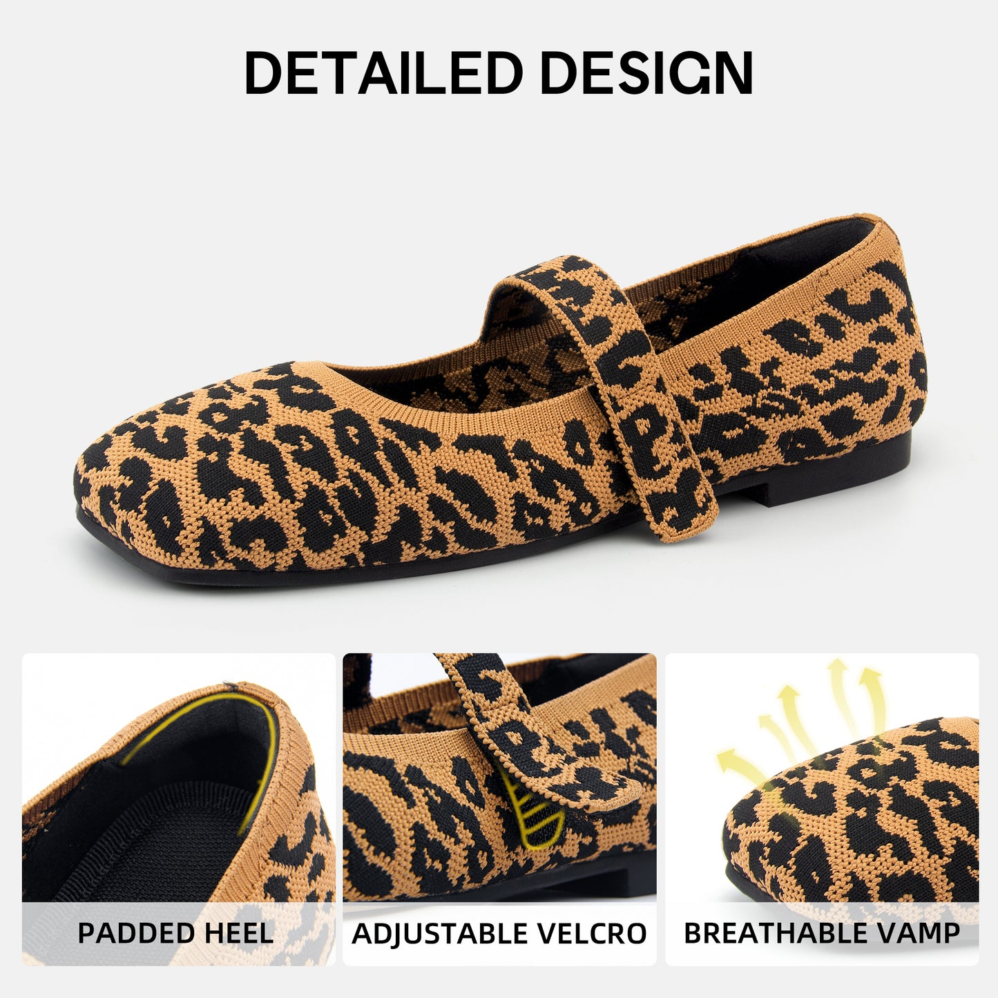 Soseyi Wide Toe Box Flats Women Comfort Slip On Ballet Shoes Mary Jane Dressy Knit Flats with Adjustable Straps Washable Casual Office