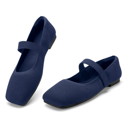 Soseyi Wide Toe Box Flats Women Comfort Slip On Ballet Shoes Mary Jane Dressy Knit Flats with Adjustable Straps Washable Casual Office