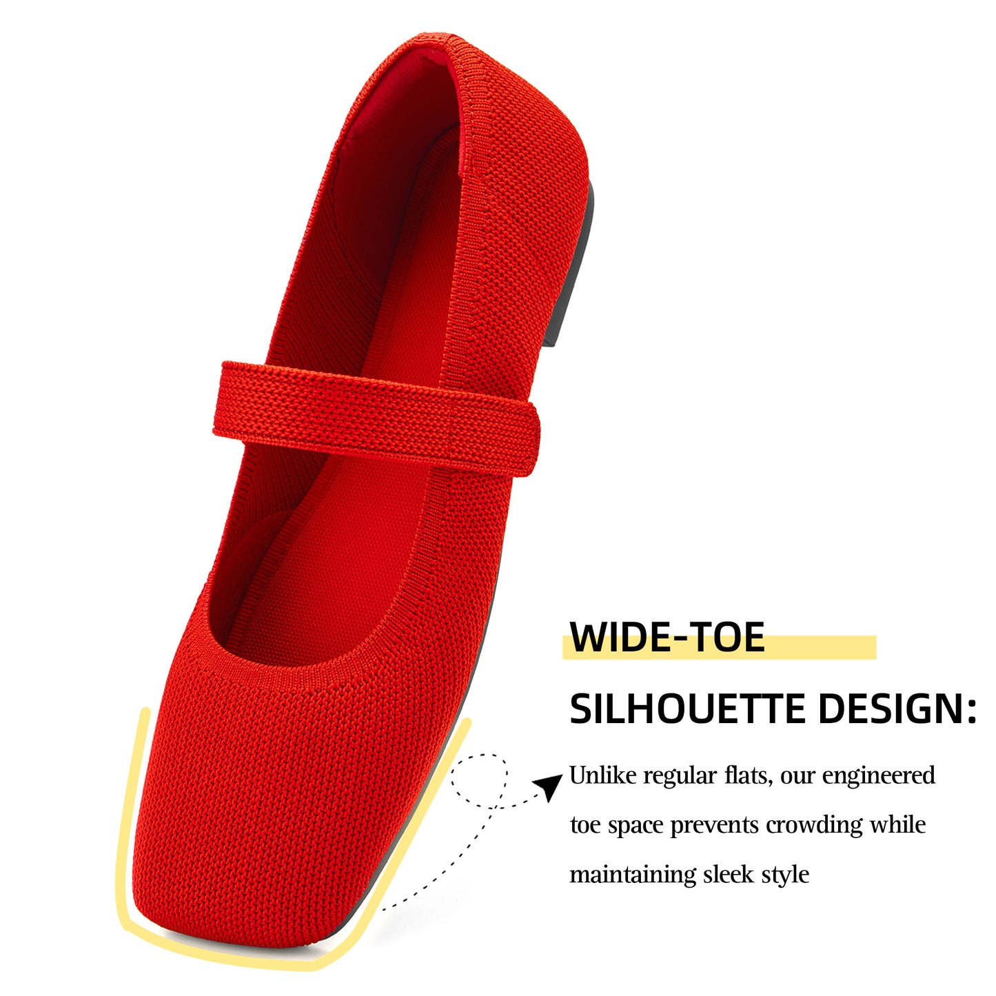 Soseyi Wide Toe Box Flats Women Comfort Slip On Ballet Shoes Mary Jane Dressy Knit Flats with Adjustable Straps Washable Casual Office