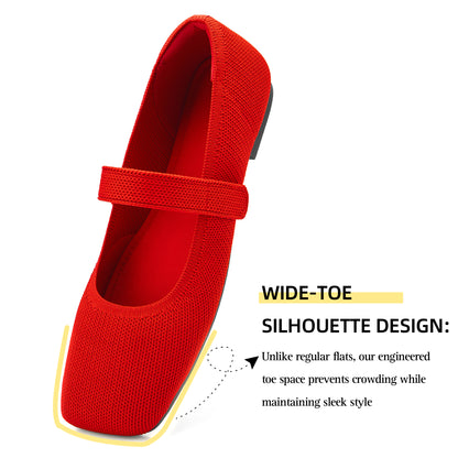 Soseyi Wide Toe Box Flats Women Comfort Slip On Ballet Shoes Mary Jane Dressy Knit Flats with Adjustable Straps Washable Casual Office