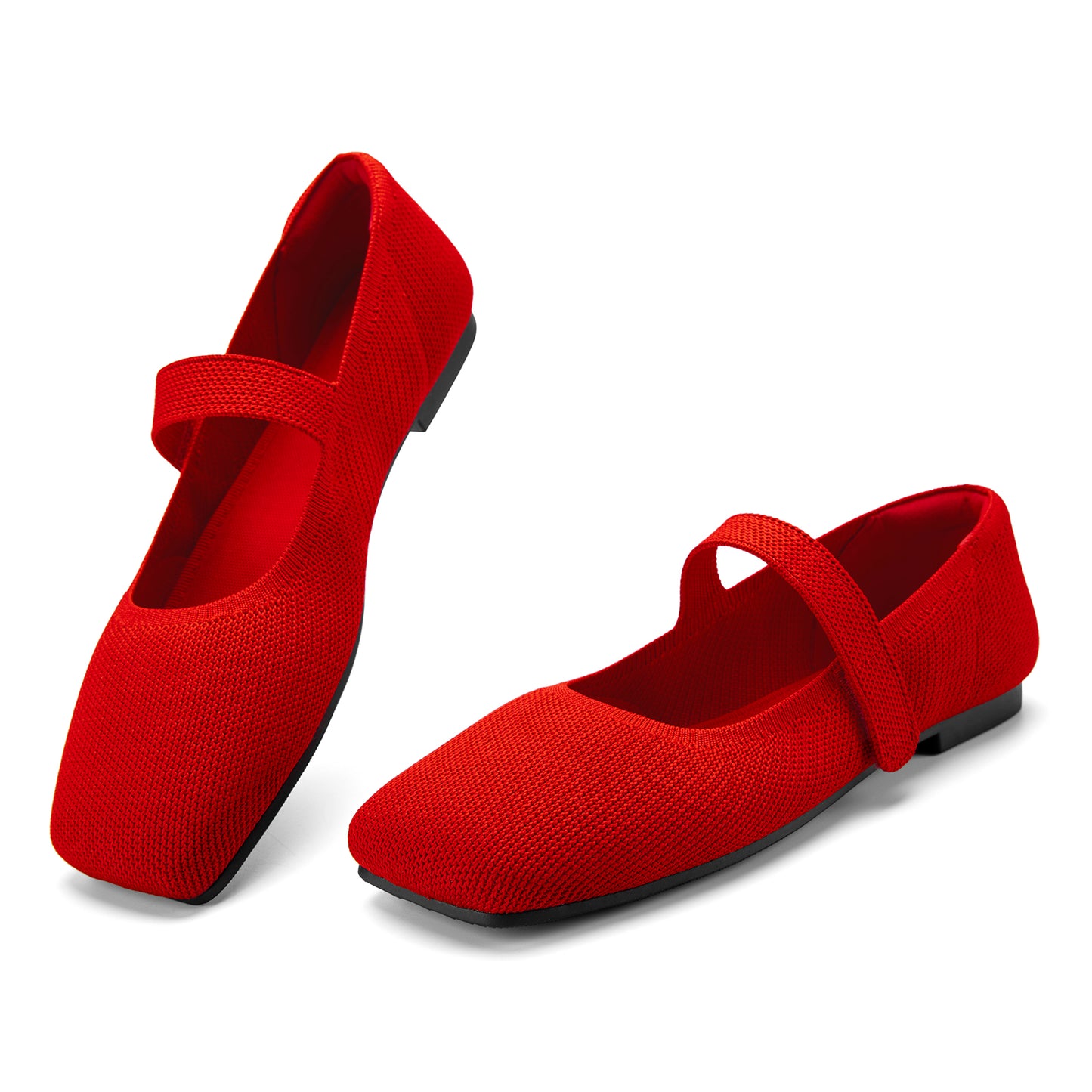 Soseyi Wide Toe Box Flats Women Comfort Slip On Ballet Shoes Mary Jane Dressy Knit Flats with Adjustable Straps Washable Casual Office