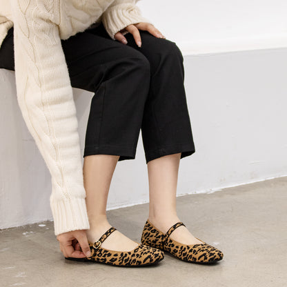 Soesyi Knit Flats for Women Square Toe Flats Casual Ballet Flats with Ankle Strap,Mary Jane Shoes Women Comfortable for Dressy Office