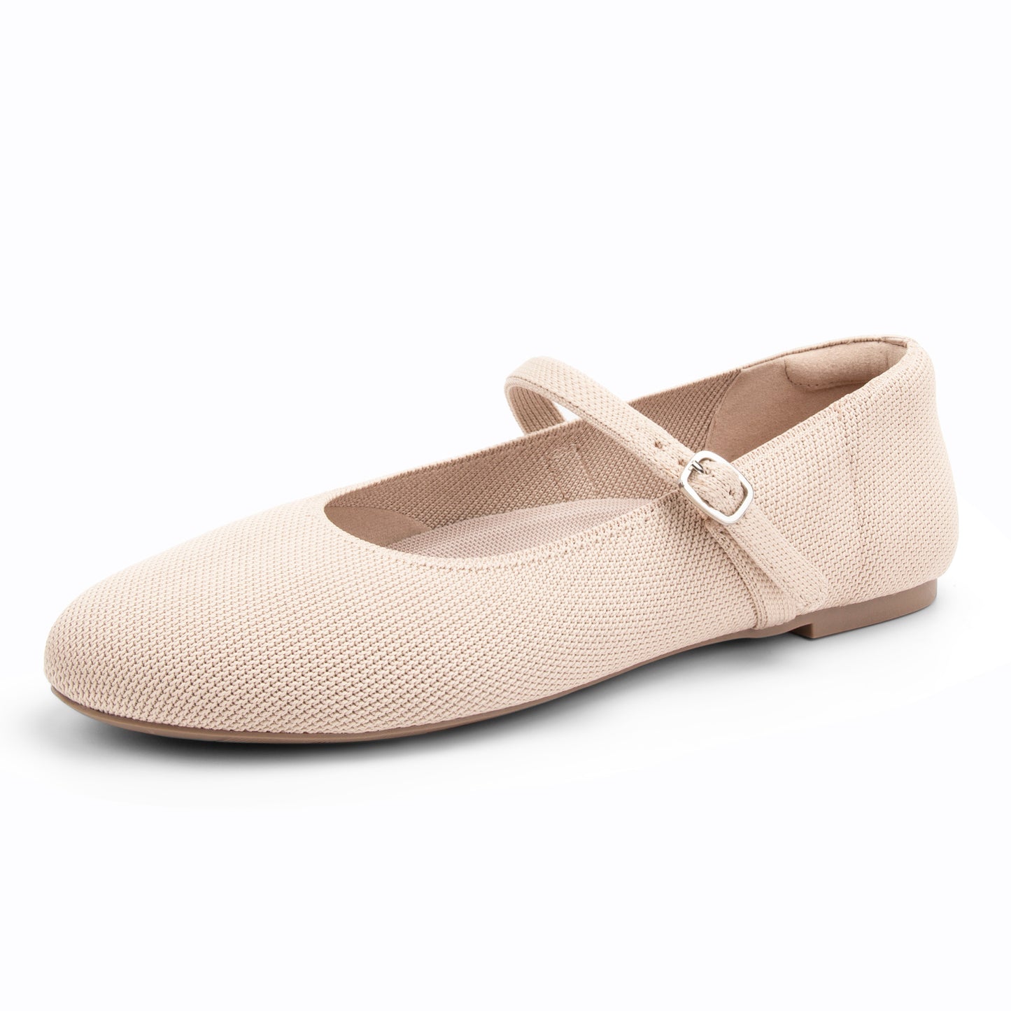 Soesyi Women's Round Toe Ballet Flats Comfortable Mary Jane Shoes Dressy Slip On Knit Flats Adjustable Straps Washable Flats