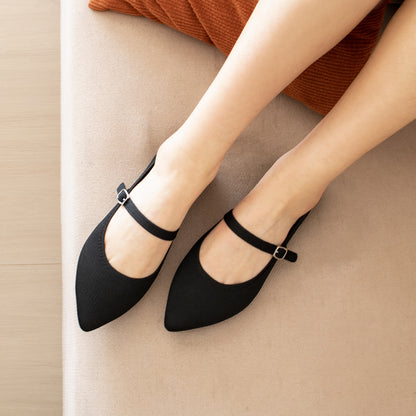 Soesyi Pointed Toe Flats Knit Ballet Flat Shoes for Women Comfortable with Adjustable Strap,Washable Dressy Casual Flats for Work Office