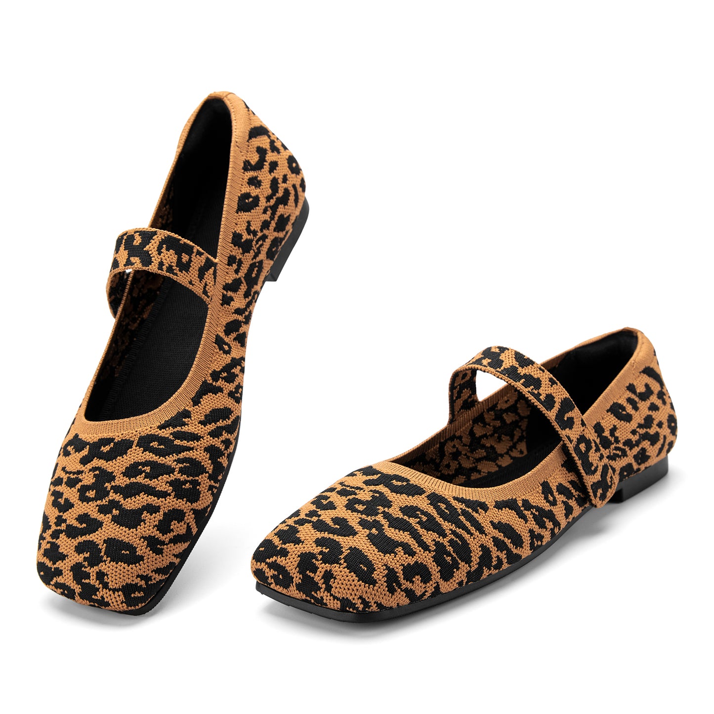 Soseyi Wide Toe Box Flats Women Comfort Slip On Ballet Shoes Mary Jane Dressy Knit Flats with Adjustable Straps Washable Casual Office