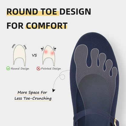 Soesyi Women's Round Toe Ballet Flats Comfortable Mary Jane Shoes Dressy Slip On Knit Flats Adjustable Straps Washable Flats