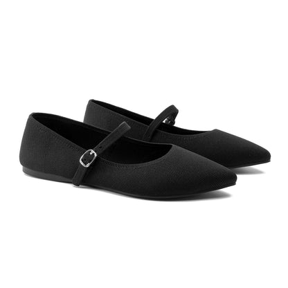 Soesyi Pointed Toe Flats Knit Ballet Flat Shoes for Women Comfortable with Adjustable Strap,Washable Dressy Casual Flats for Work Office