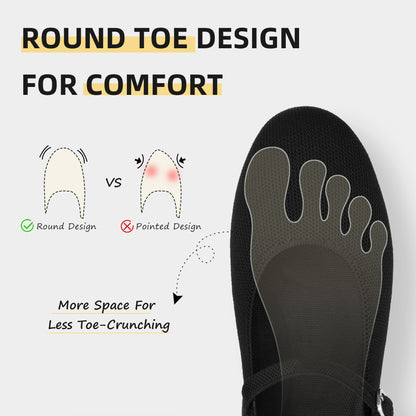Soesyi Women's Round Toe Ballet Flats Comfortable Mary Jane Shoes Dressy Slip On Knit Flats Adjustable Straps Washable Flats