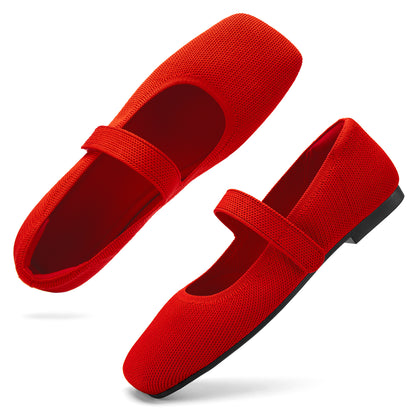 Soseyi Wide Toe Box Flats Women Comfort Slip On Ballet Shoes Mary Jane Dressy Knit Flats with Adjustable Straps Washable Casual Office