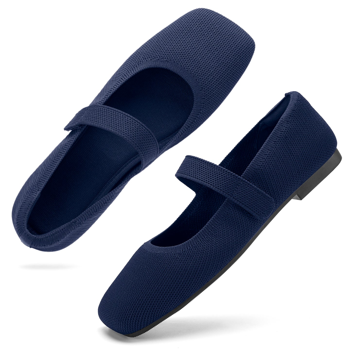 Soseyi Wide Toe Box Flats Women Comfort Slip On Ballet Shoes Mary Jane Dressy Knit Flats with Adjustable Straps Washable Casual Office