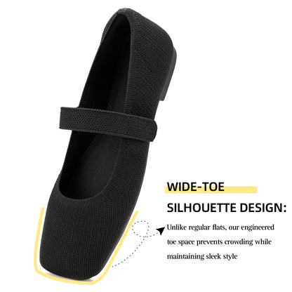Soseyi Women's Round Toe Ballet Flats Comfortable Mary Jane Shoes Dressy Slip On Knit Flats Adjustable Straps Washable Flats