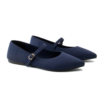 Soesyi Pointed Toe Flats Knit Ballet Flat Shoes for Women Comfortable with Adjustable Strap,Washable Dressy Casual Flats for Work Office