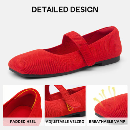 Soseyi Wide Toe Box Flats Women Comfort Slip On Ballet Shoes Mary Jane Dressy Knit Flats with Adjustable Straps Washable Casual Office