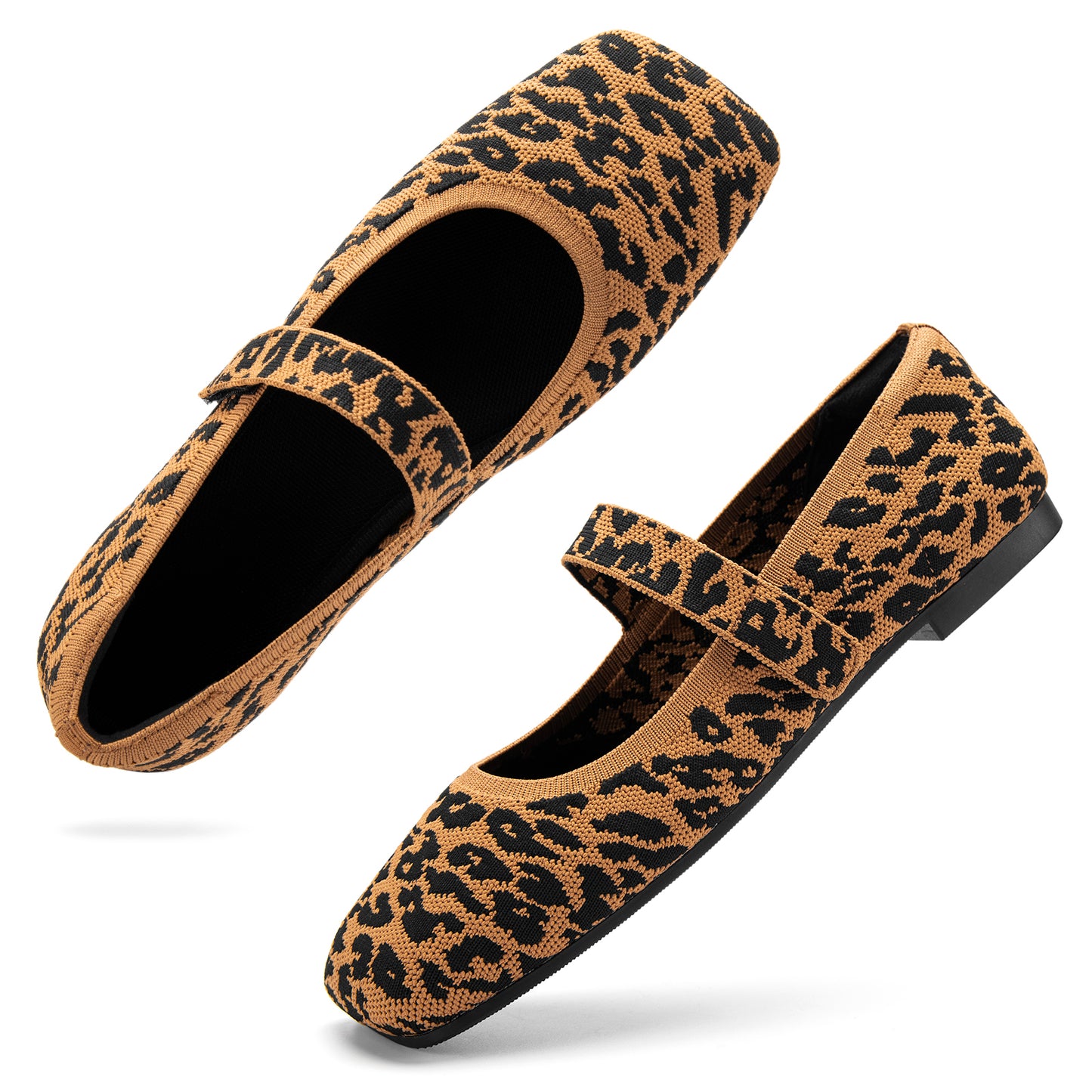 Soseyi Wide Toe Box Flats Women Comfort Slip On Ballet Shoes Mary Jane Dressy Knit Flats with Adjustable Straps Washable Casual Office