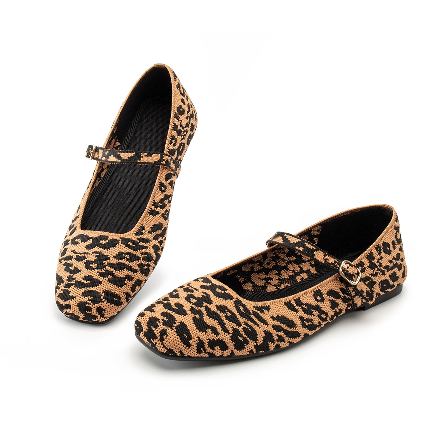 Soesyi Knit Flats for Women Square Toe Flats Casual Ballet Flats with Ankle Strap,Mary Jane Shoes Women Comfortable for Dressy Office