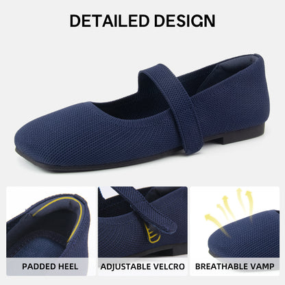 Soseyi Wide Toe Box Flats Women Comfort Slip On Ballet Shoes Mary Jane Dressy Knit Flats with Adjustable Straps Washable Casual Office