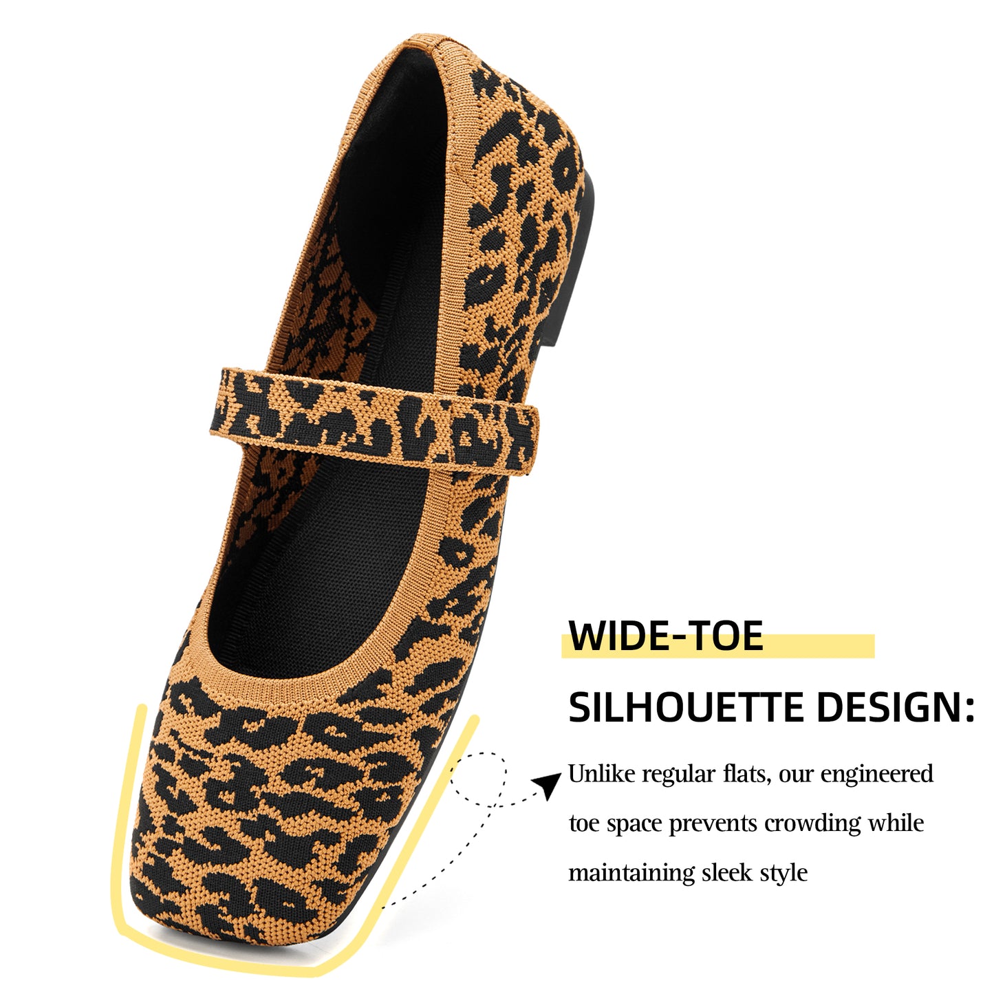 Soseyi Wide Toe Box Flats Women Comfort Slip On Ballet Shoes Mary Jane Dressy Knit Flats with Adjustable Straps Washable Casual Office