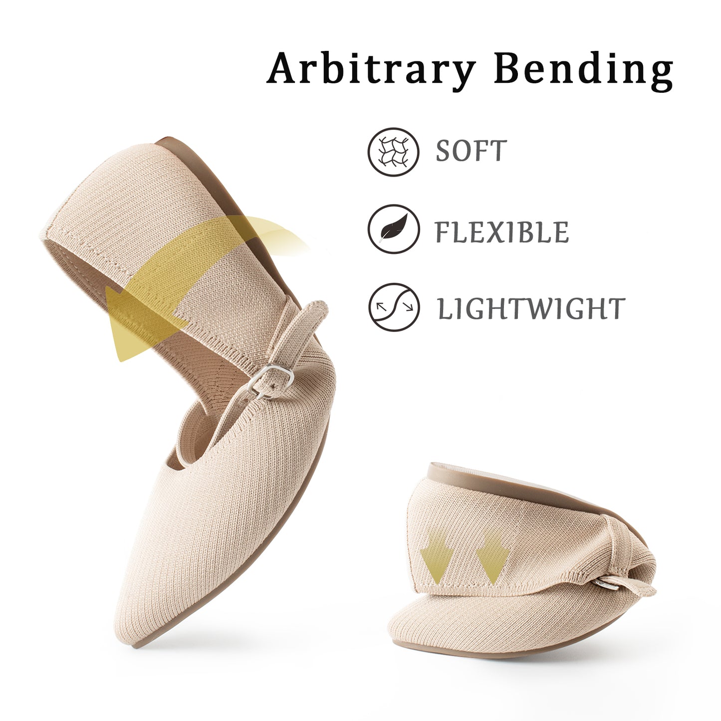 Soesyi Pointed Toe Flats Knit Ballet Flat Shoes for Women Comfortable with Adjustable Strap,Washable Dressy Casual Flats for Work Office