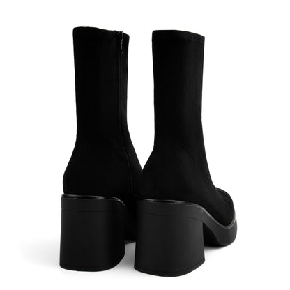 Women's Square Toe Stretch Mid Boots Calf Slouchy Platform Booties Suede Zip Chunky Block Heeled Sock Ankle Boot Shoes