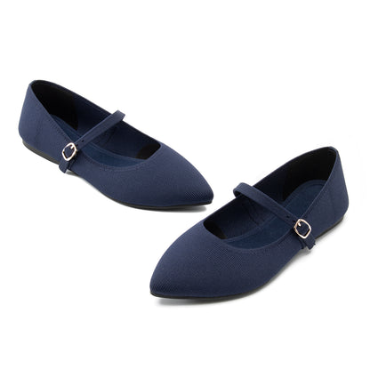 Soesyi Pointed Toe Flats Knit Ballet Flat Shoes for Women Comfortable with Adjustable Strap,Washable Dressy Casual Flats for Work Office