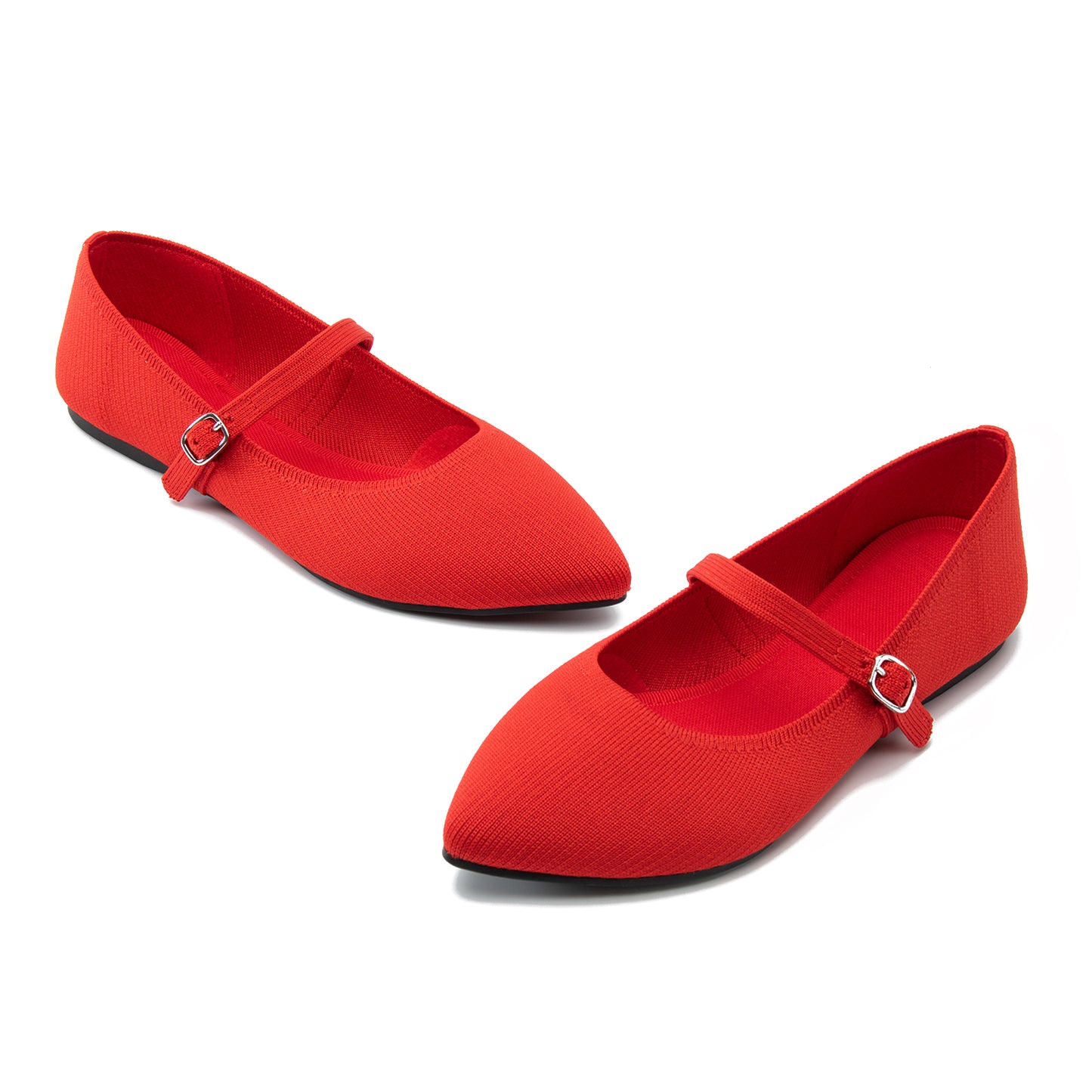Soesyi Pointed Toe Flats Knit Ballet Flat Shoes for Women Comfortable with Adjustable Strap,Washable Dressy Casual Flats for Work Office