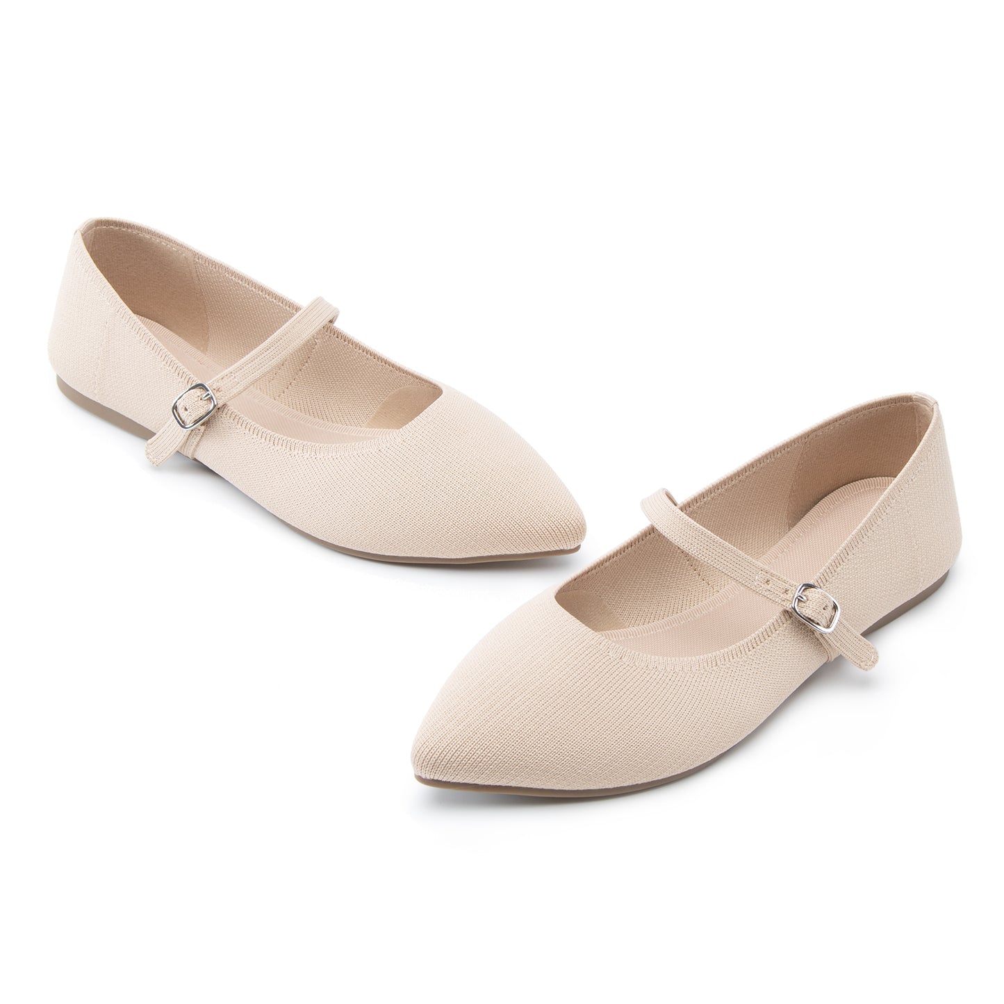 Soesyi Pointed Toe Flats Knit Ballet Flat Shoes for Women Comfortable with Adjustable Strap,Washable Dressy Casual Flats for Work Office