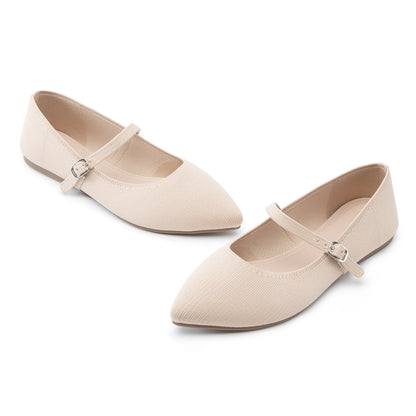 Soesyi Pointed Toe Flats Knit Ballet Flat Shoes for Women Comfortable with Adjustable Strap,Washable Dressy Casual Flats for Work Office