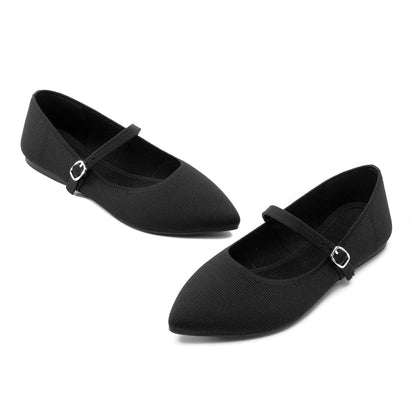 Soesyi Pointed Toe Flats Knit Ballet Flat Shoes for Women Comfortable with Adjustable Strap,Washable Dressy Casual Flats for Work Office