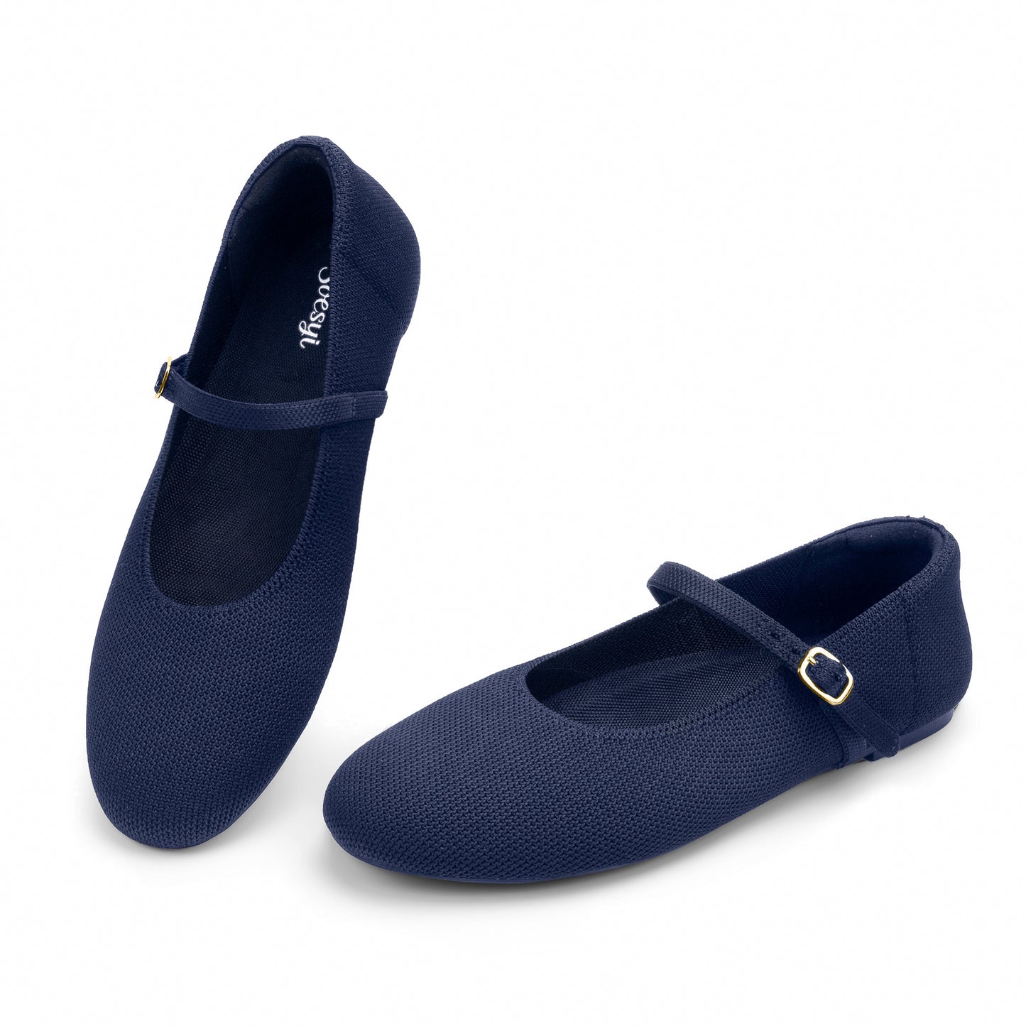 Soesyi Women's Round Toe Ballet Flats Comfortable Mary Jane Shoes Dressy Slip On Knit Flats Adjustable Straps Washable Flats