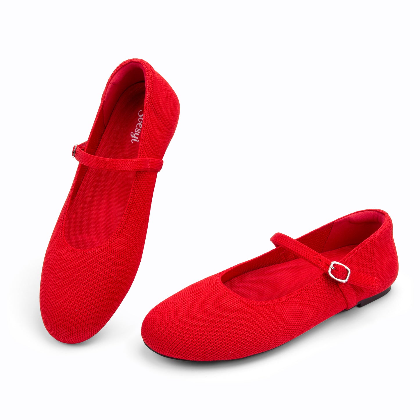 Soesyi Women's Round Toe Ballet Flats Comfortable Mary Jane Shoes Dressy Slip On Knit Flats Adjustable Straps Washable Flats