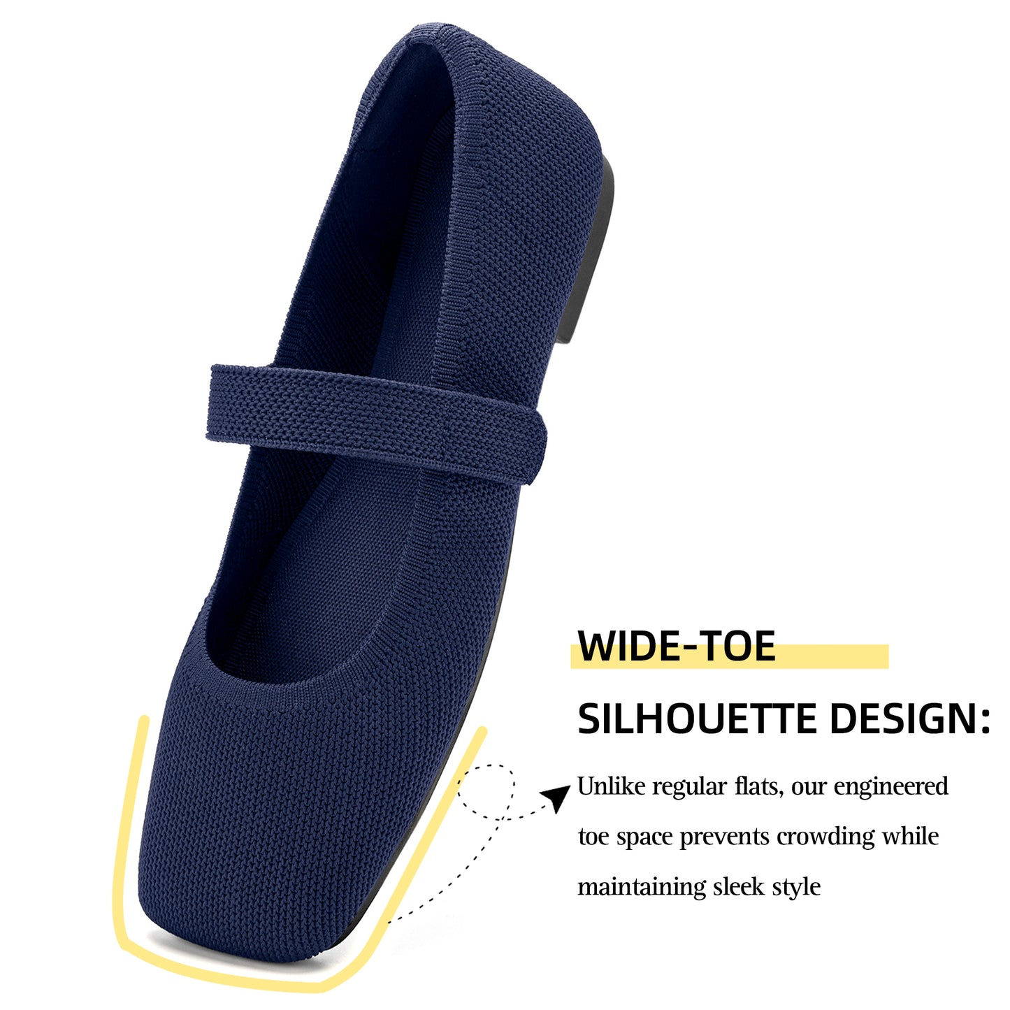 Soseyi Wide Toe Box Flats Women Comfort Slip On Ballet Shoes Mary Jane Dressy Knit Flats with Adjustable Straps Washable Casual Office