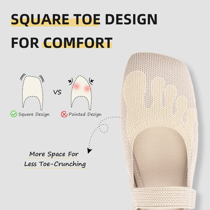 Soseyi Wide Toe Box Flats Women Comfort Slip On Ballet Shoes Mary Jane Dressy Knit Flats with Adjustable Straps Washable Casual Office