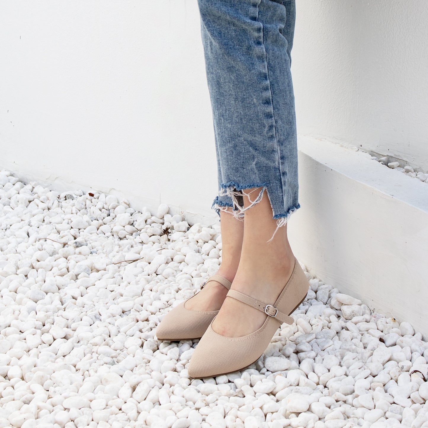 Soesyi Pointed Toe Flats Knit Ballet Flat Shoes for Women Comfortable with Adjustable Strap,Washable Dressy Casual Flats for Work Office